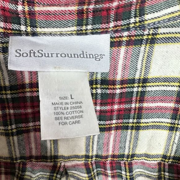 Soft Surroundings Plaid Ruffle Tunic Top Large 100% Cotton Button Front - Picture 5 of 13